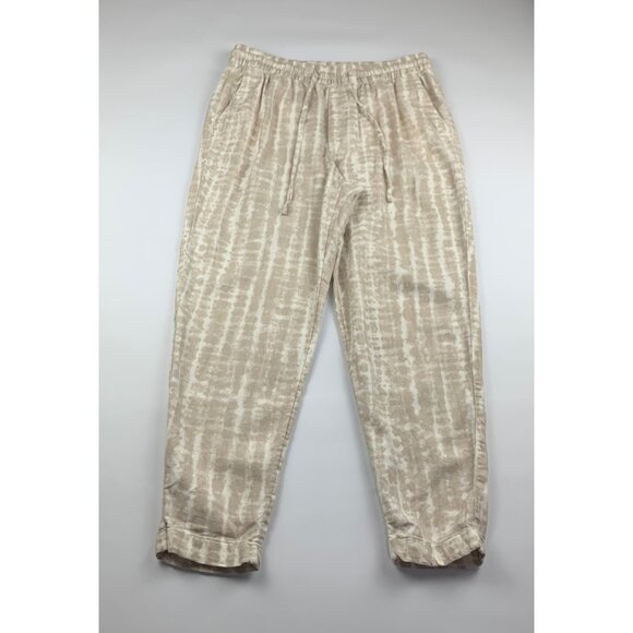 Old Navy Tan White Tie Dye Linen Blend Ankle Pant M - Picture 1 of 6